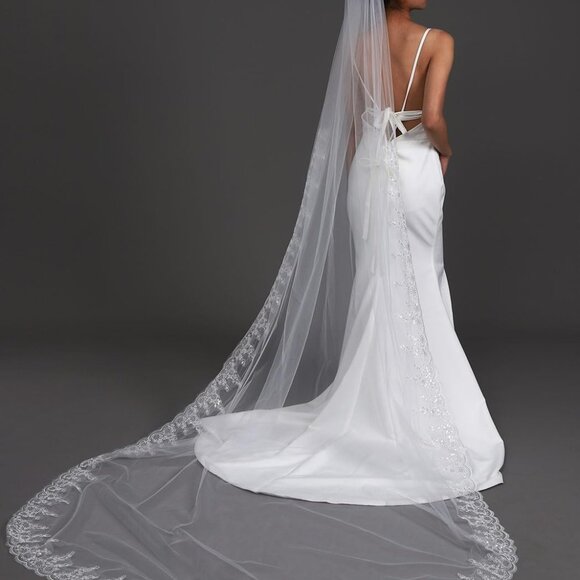 Lace Wedding Veil Tulle 118-Inch Long Cathedral Bridal Veels for Brides - Picture 2 of 7